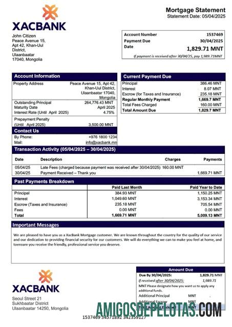 imprimível Modelo Word e PDF de declaração de hipoteca XacBank da Mongólia